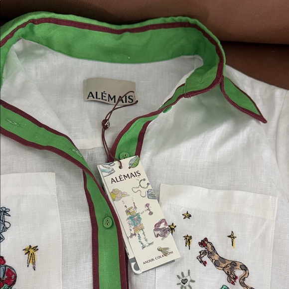 Alemais White Midi Dress with Green and Brown Details - Picture 5 of 6